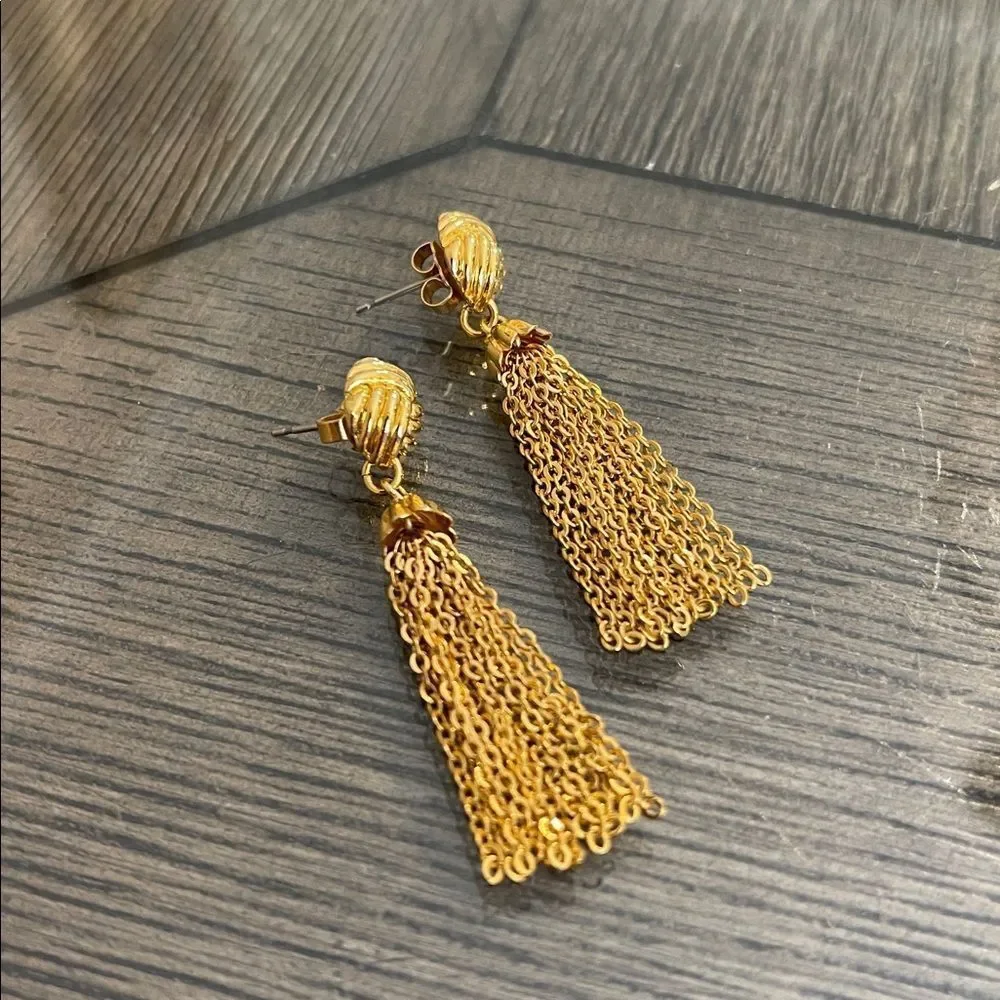 Vintage Gold-tone Tassel Earrings - Chain Tassel Earrings